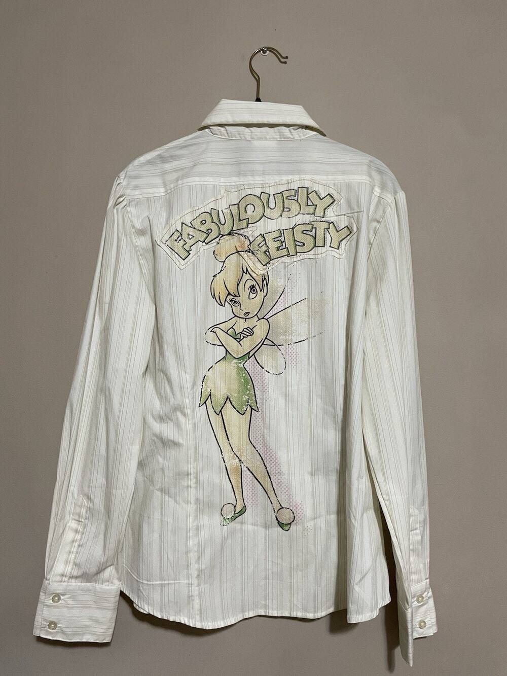 Disney Store NWT Tinker Bell Fabulously Feisty Y2K Striped Ruffle Shirt - L